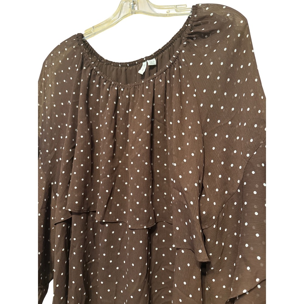 Est. 1946 Brown Polka Dot Tiered Ruffle Sleeve Chiffon Blouse Plus Size 22/24W